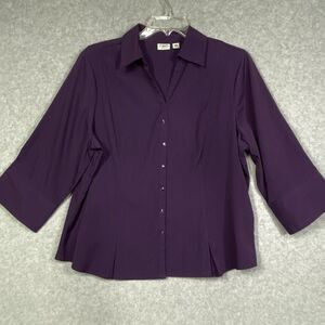 Cato Top Blouse Shirt Womens 18/20W Purple Collared Long Sleeve Fitted Top